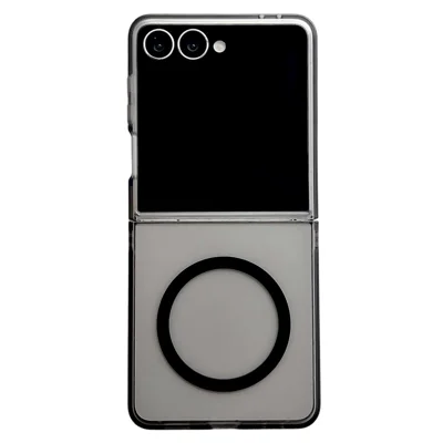 For Samsung Galaxy Z Flip7 FE 5G / Z Flip6 5G Magnetic Case Matte Transparent TPU + PC Shockproof Cover - Black