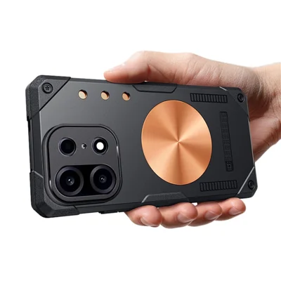 Coque pour OnePlus Turbo 6X Pro 5G, dissipation thermique en cuivre, coque de téléphone en TPU + métal, refroidissement, support de montage magnétique pour voiture - Noir