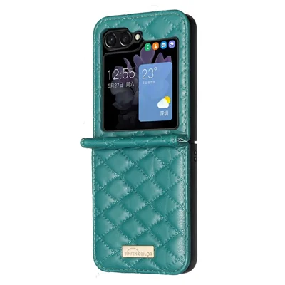 BINFEN COLOR pour Samsung Galaxy Z Flip8 Étui Motif Rhombus en Cuir PU Antichoc - Vert