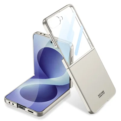 GKK Para Samsung Galaxy Z Flip8 Capa Ultra Fina PC Capa para Telemóvel com Filme de Vidro Temperado HD Frontal - Cinza Titânio