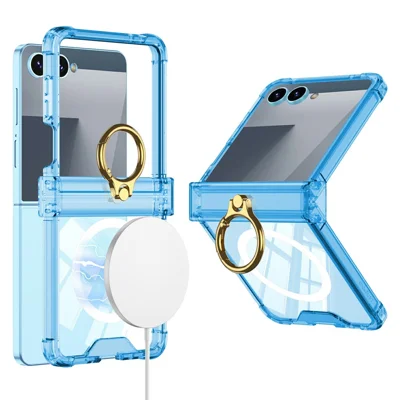 GKK Capa Magnética para Samsung Galaxy Z Flip8 com Anel Suporte TPU à Prova de Choque com Filme Traseiro - Azul