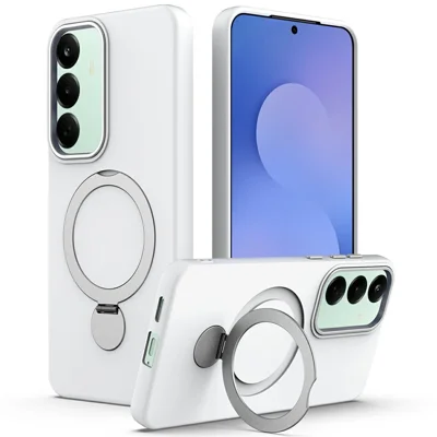 For OnePlus Nord CE6 Lite 5G  /  Realme P4x 5G Magnetic Case Rotating Ring Kickstand TPU + PC Back Cover - White