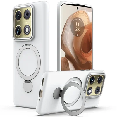 Für Motorola Signature 5G / Moto X70 Air Pro 5G / Edge 70 Ultra 5G Magnetische Hülle mit drehbarem Ringständer TPU + PC Rückseite – Weiß