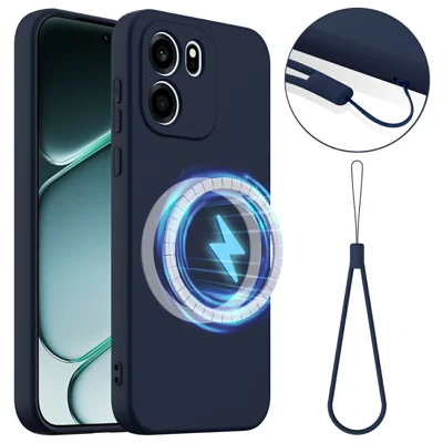 Etui magnetyczne do OnePlus Nord CE6 5G, antywypadkowe etui z ciekłego silikonu z rzemieniem na telefon - ciemnoniebieski