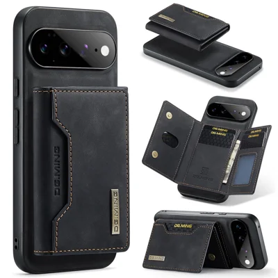 DG.MING M2 Series for Google Pixel 11 Pro XL Magnetic Case PU + PC + TPU Phone Cover Detachable Wallet Kickstand - Black