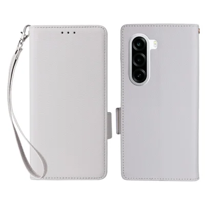 Phone Case For OnePlus Nord CE6 Lite 5G / Turbo 6X 5G / Realme P4x 5G , Litchi Texture Wallet Leather Cover with Wrist Strap - White