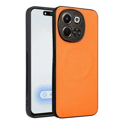 For TECNO Pova 6 Neo 5G  /  Spark 30 5G Case Carbon Fiber Texture Leather Coated TPU PC Phone Cover with Metal Ring for Magnetic Car Mount - Orange