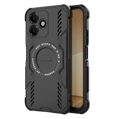 For Oppo A6c 4G Magnetic Case Butterfly Armor Hollow Heat Dissipation PC + TPU Phone Cover - Black