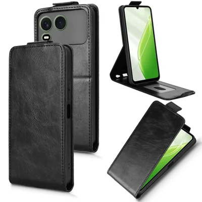 Funda con soporte para itel A200 / A200+ - Funda de cuero con cierre magnético, apertura vertical y ranura para tarjetas - Negro