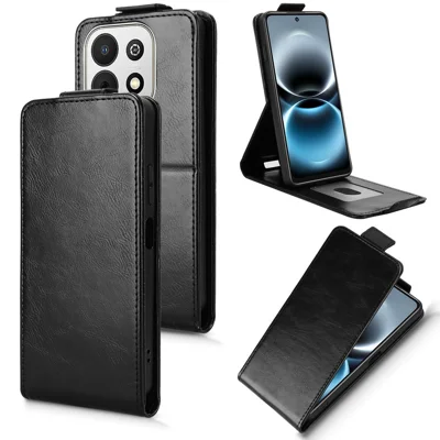 For Huawei nova Y74 4G Stand Case Magnetic Clasp Vertical Flip Leather Phone Cover with Card Holder - Black