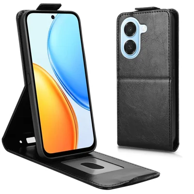 For Honor X7e 4G  /  Play 80 Plus 5G Stand Case Magnetic Clasp Vertical Flip Leather Phone Cover with Card Holder - Black