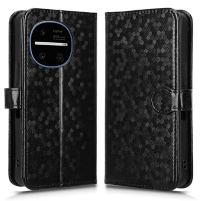 For Sharp Aquos R11 Wallet Case Dot Pattern Imprint PU Leather Phone Cover with Wrist Strap - Black