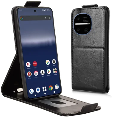 For Sharp Aquos R11 Stand Case Magnetic Clasp Vertical Flip Leather Phone Cover with Card Holder - Black