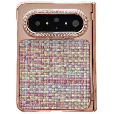 For Huawei Pura X Max Case Shockproof Woven Texture Leather + PC Protective Cover with Screen Protector - Gold