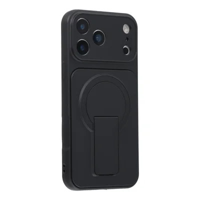 Voor iPhone 17 Pro-hoesje Onzichtbare opvouwbare standaard Anti-afdrukken Acryl + TPU Stootvaste telefoonhoes - Zwart