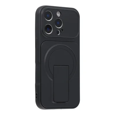 Etui do iPhone 16 Pro Max z niewidzialną składaną podpórką, gumowane akrylowe + TPU, odporność na wstrząsy - Czarny
