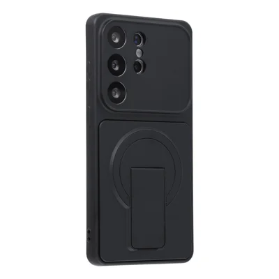 For Samsung Galaxy S25 Ultra Case Invisible Kickstand Rubberized Acrylic + TPU Shockproof Phone Cover - Black