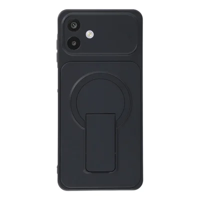 For Samsung Galaxy A06 5G Case Invisible Kickstand Rubberized Acrylic + TPU Shockproof Phone Cover - Black