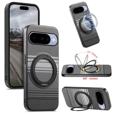 For Google Pixel 10 / Google Pixel 10 Pro Magnetic Case Rotation Kickstand PU Leather + TPU Phone Cover - Black