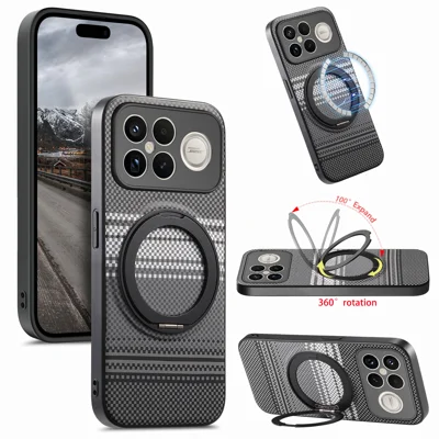 Étui magnétique avec support pivotant 360° en cuir PU + TPU pour Xiaomi Redmi K90 Pro Max 5G / Xiaomi Poco F8 Ultra - Noir