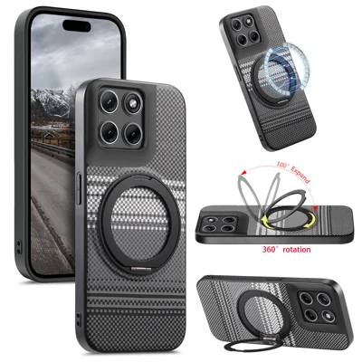 Für Motorola Moto X70 Air 5G / Motorola Edge 70 5G Magnetische Hülle Drehbarer Ständer PU-Leder + TPU Handyhülle - Schwarz