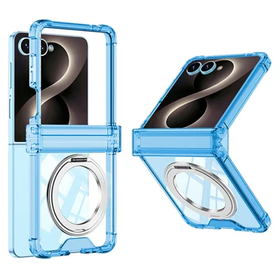 GKK For Samsung Galaxy Z Flip8 Case Magnetic Kickstand Airbag Hinge Protection TPU Phone Cover with Back Film - Transparent Blue