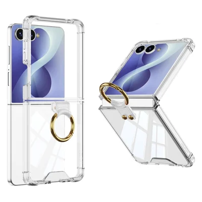 GKK Capa para Samsung Galaxy Z Flip8 à Prova de Quedas com Airbag Capa em TPU com Suporte Anel / Filme de Ecrã - Transparente