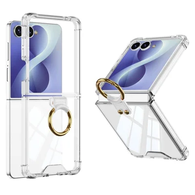 Capa para Samsung Galaxy Z Flip8 Capa TPU à Prova de Quedas com Airbag e Suporte com Anel Giratório 360° - Transparente