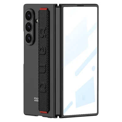 GKK voor Samsung Galaxy Z Fold8 Ultra hoesje met polsbandje, oprolbaar PC-telefoonhoesje met beschermfolie voor voorbeeld - Zwart / Koolstofvezelstructuur
