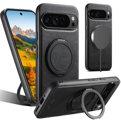 SUTENI G3 til Google Pixel 11 Pro XL Magnetisk Taske med Vægglignende Struktur, Roterende Standfod, Læderet Bagdæksel - Sort