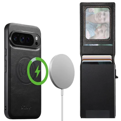 SUTENI H19 for Google Pixel 11 Pro XL Magnetic Case Waxy Texture Card Slots Leather Back Phone Cover - Black