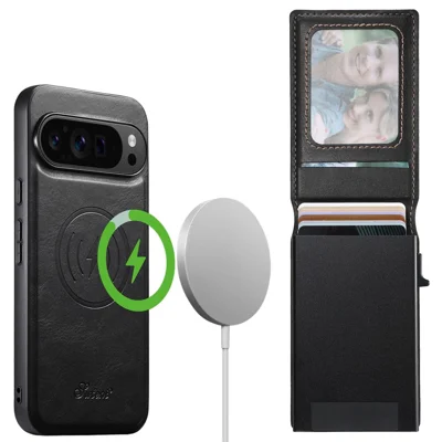 SUTENI H19 for Google Pixel 11 Magnetic Case Waxy Texture Card Slots Leather Back Phone Cover - Black