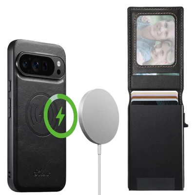 SUTENI H19 for Google Pixel 11 Pro Magnetic Case Waxy Texture Card Slots Leather Back Phone Cover - Black