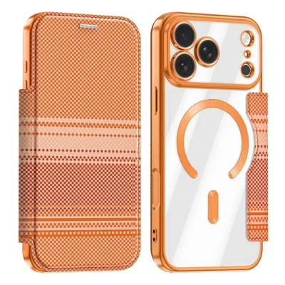 For iPhone 18 Pro Max Magnetisk Case med RFID-blokerende Kortplads Læderdæksel - Orange