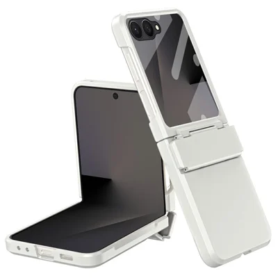 Capa para Telemóvel Samsung Galaxy Z Flip8 em PC Rígido com Proteção de Ecrã Traseira em Vidro Temperado - Branco