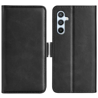 Housse de téléphone portable en texture de veau pour Samsung Galaxy A54 5G PU Cuir Fermoir magnétique double Support de protection du téléphone Portefeuille - Noir