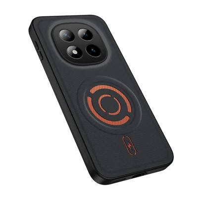 WANLONFENG pour Xiaomi Redmi Note 15 Pro 5G (Global) KJB Série Étui Magnétique avec Texture en Tissu Technique PC+TPU Étui Antichoc pour Téléphone - Noir