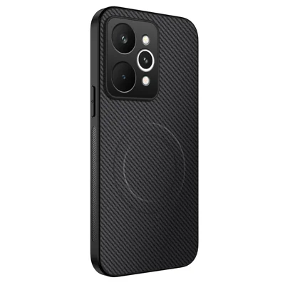 WANLONFENG per Realme P4 Power 5G Serie TQ Custodia Magnetica con Texture Fibra di Carbonio Rivestimento PC TPU - Nero
