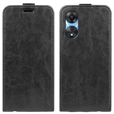 Voor Oppo A58 5G Verticale Flip Crazy Horse Textuur Antislijt Telefoonhoesje met Kaartvakje Schokbestendig Magnetisch Sluiting PU Leer Mobiele Telefoonhoes - Zwart