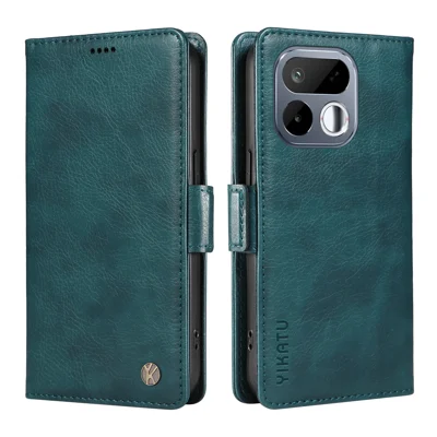 YIKATU pour Realme 16T 5G Coque YK-007 Housse Portefeuille en Cuir PU Texturé Litchi - Bleu