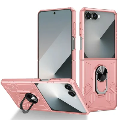 For Samsung Galaxy Z Flip7 5G Case PC Hard Phone Cover with Ring Holder Kickstand - Pink