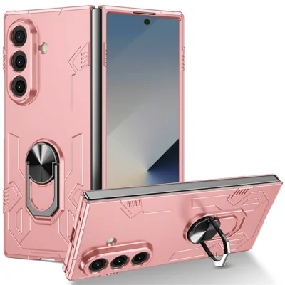 For Samsung Galaxy Z Fold7 5G Case PC Hard Phone Cover with Ring Holder Kickstand - Pink