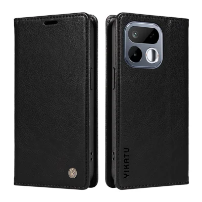 YIKATU pour Realme 16T 5G étui portefeuille YK-006 couverture magnétique en cuir texture de litchi - Noir
