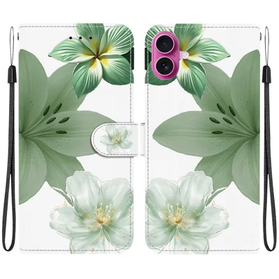 Für iPhone 17 Hülle Musterdruck PU-Leder Brieftasche Klappständer Handyhülle mit Handschlaufe - Cyan Lily