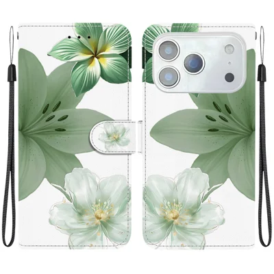 Til iPhone 18 Pro Max / 17 Pro Max Case Mønsterprint i PU-læder Wallet Flip Stand Telefonbeskytter med håndbøjle - Cyan Lily