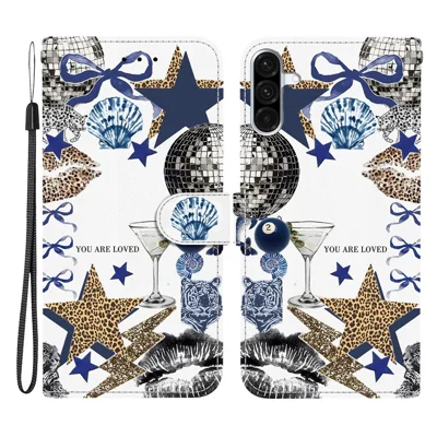 Phone Case For Samsung Galaxy A26 5G / A18 4G / A18 5G / A17 4G / A17 5G , Pattern Printing PU Leather Wallet Flip Stand Cover with Wrist Strap - Leopard-Print Star Bow