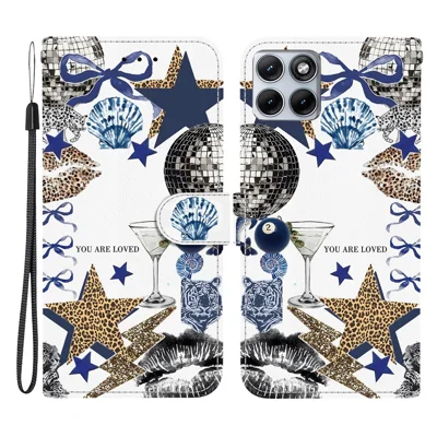 Für Motorola Edge 70 5G / Moto X70 Air 5G Hülle Musterdruck PU-Leder-Brieftasche Klapp-Handy-Case mit Standfuß und Handschlaufe - Leopardenmuster Stern Schleife