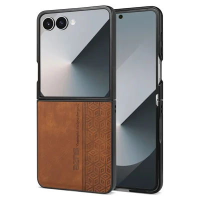 AZNS Für Samsung Galaxy Z Flip8 Champion Edition Hülle Aus PU-Leder Mit TPU-Schutzhülle - Braun