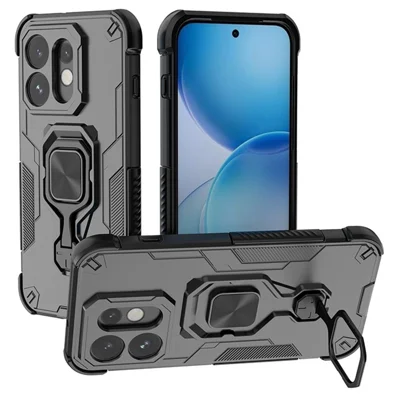 Til Oppo Reno16 5G (Global) Taske Rotérbar Ring Ståplade PC + TPU Stødfast Telefondæk - Sort