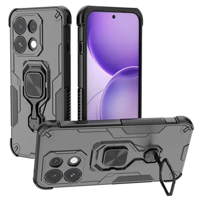 For Oppo Reno16 Pro 5G (Global) Case Rotatable Ring Kickstand PC + TPU Shockproof Phone Cover - Titanium Grey
